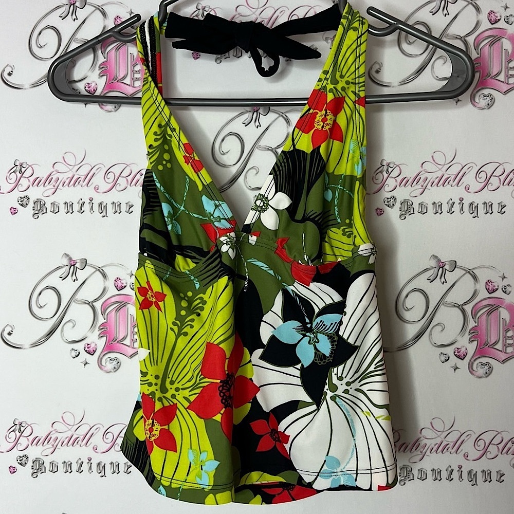Speedo Green and Yellow Sleeveless Crop Tank Top swim tankini